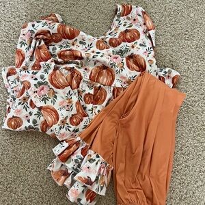 Pumpkin Print Top and Orange Pants Set